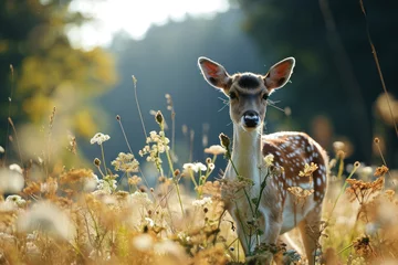 Selbstklebende Fototapeten Deer in the Morning forest © paul