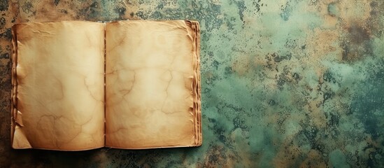 An old, vintage paper book with a grunge texture cover is seen hanging on a wall in this photograph. The book appears to be displayed for decorative purposes, adding a touch of nostalgia to the space.