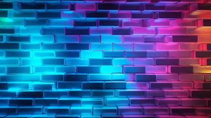 Ai rendering of abstract geometric background with blue and pink neon lights.