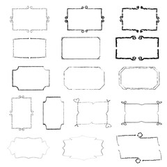 A set of hand drawn frames. A set of frames drawn with brushes. Doodle shaped frames. Fishnet frames. Vector illustration.