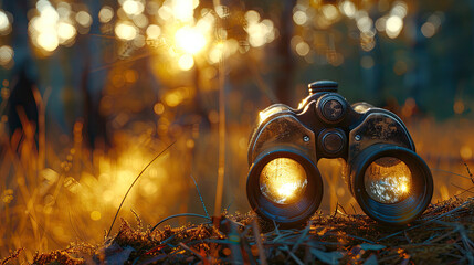 Sunrise Birdwatching: Binoculars in a Wetland