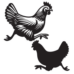 Elegant Hen Silhouette Vector - Minimalistic Poultry Farm Collection, Rural Charm: rooster, Hen and Chicken Outlines - Agriculture Vector Illustrations, Graceful Hen Silhouette, Cock silhouettes