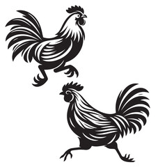 Elegant Hen Silhouette Vector - Minimalistic Poultry Farm Collection, Rural Charm: rooster, Hen and Chicken Outlines - Agriculture Vector Illustrations, Graceful Hen Silhouette, Cock silhouettes