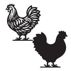 Elegant Hen Silhouette Vector - Minimalistic Poultry Farm Collection, Rural Charm: rooster, Hen and Chicken Outlines - Agriculture Vector Illustrations, Graceful Hen Silhouette, Cock silhouettes