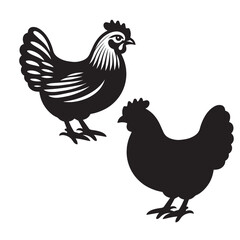 Elegant Hen Silhouette Vector - Minimalistic Poultry Farm Collection, Rural Charm: rooster, Hen and Chicken Outlines - Agriculture Vector Illustrations, Graceful Hen Silhouette, Cock silhouettes