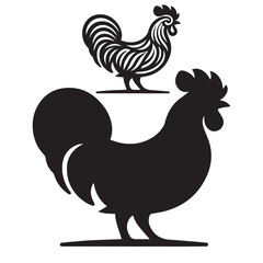 Elegant Hen Silhouette Vector - Minimalistic Poultry Farm Collection, Rural Charm: rooster, Hen and Chicken Outlines - Agriculture Vector Illustrations, Graceful Hen Silhouette, Cock silhouettes