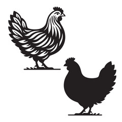 Elegant Hen Silhouette Vector - Minimalistic Poultry Farm Collection, Rural Charm: rooster, Hen and Chicken Outlines - Agriculture Vector Illustrations, Graceful Hen Silhouette, Cock silhouettes