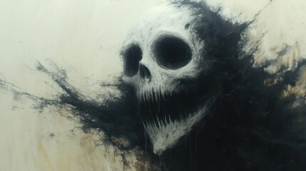 The Grinning Skull, Darkness and Death's Mask, Skeletal Fury, A Sinister Portrait of a Human Skull.
