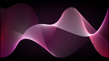 Pink line wave background. Rose magnetic smoke flare. Light red sound frequency abstract swirls. Purple glitter effect dance music radio wavelength. Glow border tech pattern