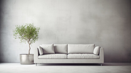Fototapeta na wymiar Modern minimalistic living room interior detail. Fashionable comfortable stylish fabric sofa. AI Generated