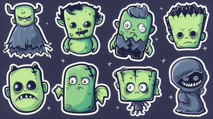Obraz premium cute frankenstein stickers collection