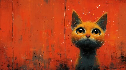 Obraz premium The Cat's Eyes, Orange and Red Background, The Cat's Whiskers, A Feline Portrait.