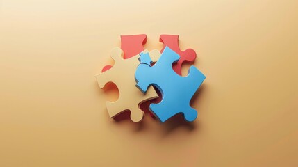 3D jigsaw puzzle pieces symbolize teamwork, problem-solving, and business challenges. The illustration depicts interconnected puzzle pieces representing partnership success and effective collaboration