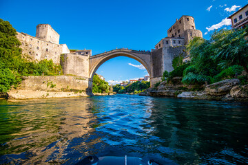 Historic Stari Most Bridge Over Neretva River in Mostar, Bosnia and Herzegovina
