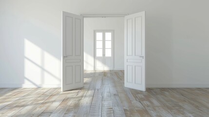 An abstract depiction of a room with open doors
