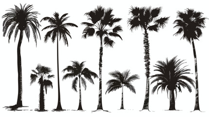 Silhouette Palm Tree Tropical Natural Vector Illustration
