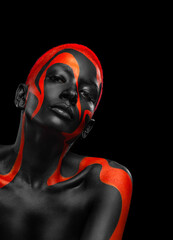 The Art Face. How To Make A Mixtape Cover Design - Download High Resolution picture with black and red body paint on african woman for your music song. Create album template with creative Image. - 745427450