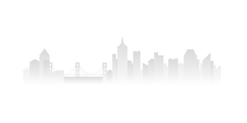 Gradient city skyline with silhouettes of skyscrapers and bridge vector illustration