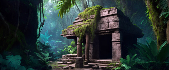 old ancient  ruins deep in the jungle - obrazy, fototapety, plakaty