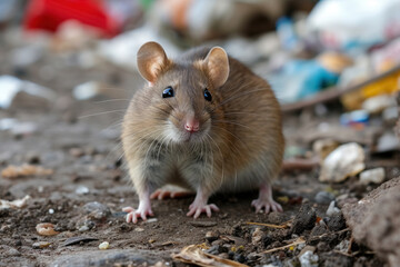 Rat rodent feeds on a city garbage dump, an environmental and health problem in big towns