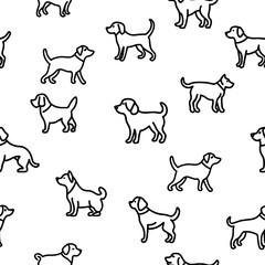 Silhouettes of dogs isolated on white background. Seamless pattern, set of dogs. Template for textile, veterinarian clothing.
