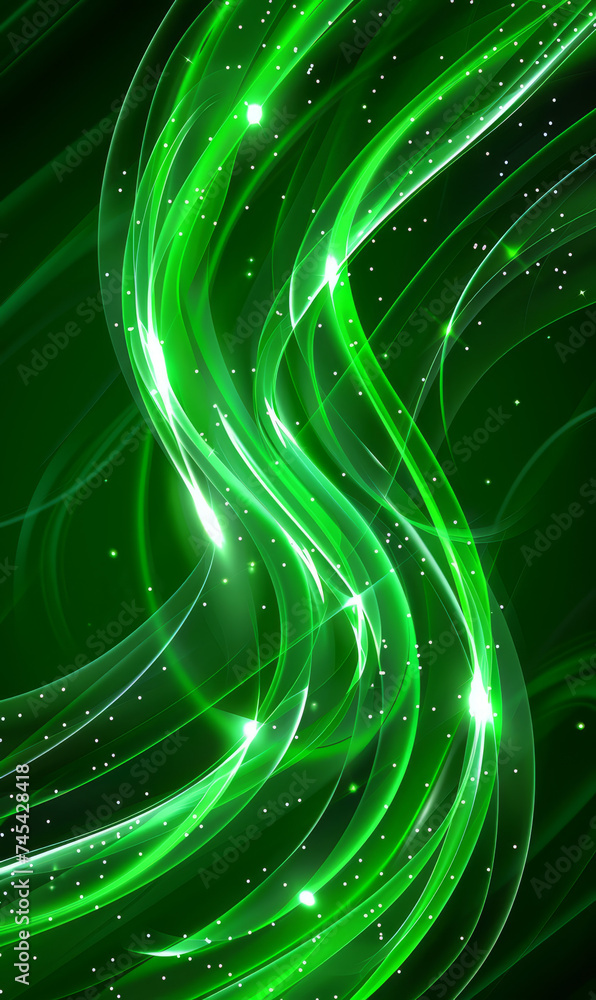 Canvas Prints wirling green waves with sparkling lights, creating a dynamic and serene abstract design.