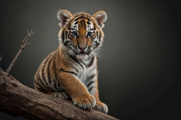 Baby tiger sitting on a branch