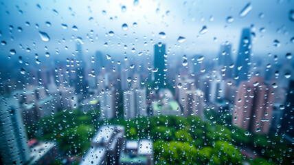Rainy Cityscape Through Window