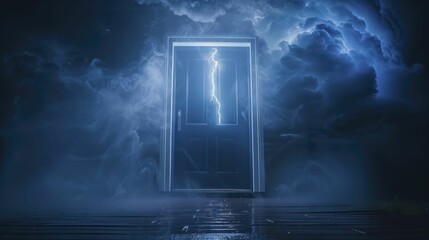 A simple thunderbolt over a closed door, symbolizing the opening of new opportunities in business.