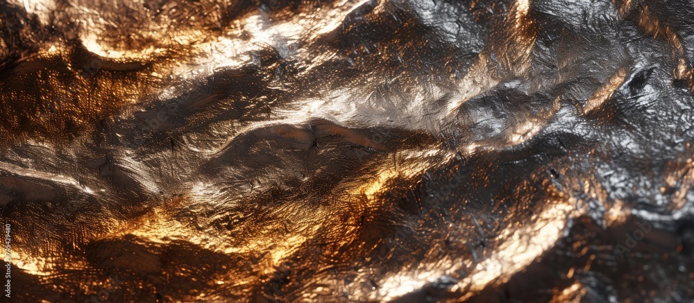 Poster the close-up view showcases the intricate details and texture of a rocks surface. the metallic backg
