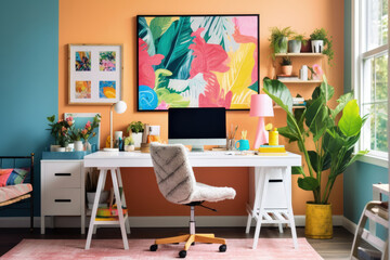Dynamic and Vibrant Home Office Space