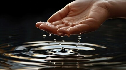 Ripples spreading from a hand touching water, symbolizing impact and support extended. - obrazy, fototapety, plakaty