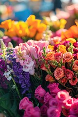 Farmers outdoor market stall with locally grown and sustainable flowers.