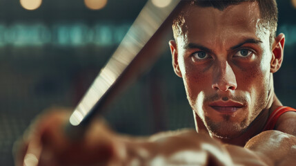 A male javelin thrower prepares for a powerful throw - Powered by Adobe