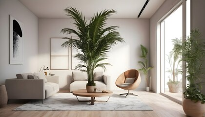 Beautiful large palm in the area. one element of the interior design