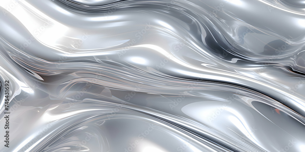 Poster 3d rendering curve silver chrome fluid liquid wallpaper. plastic water color swirl gradient mesh. vi