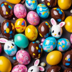 Fototapeta na wymiar colorful easter eggs and bunnies 
