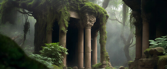 Fototapeta premium old ancient ruins deep in the jungle 