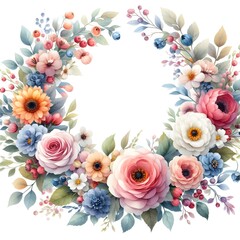 White Scene with Watercolor Style Blossom Wreath