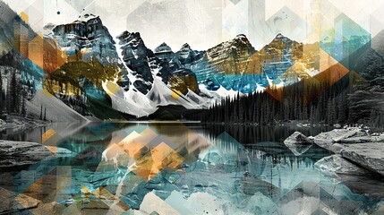 Collage featuring a B&W photo of the Canadian Rockies, with icy blues and forest greens, highlighting the grandeur of Canada's wilderness.

