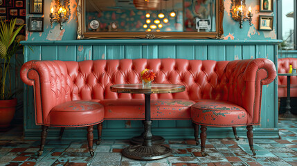 Hot Pink Retro Diner: Classic Booth in Eatery Scene