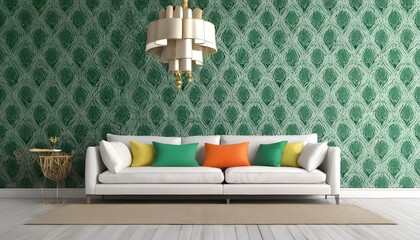 Modern luxury living room interior design and green pattern wall background
