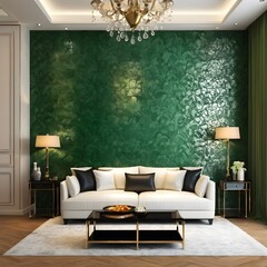 Modern luxury living room interior design and green pattern wall background