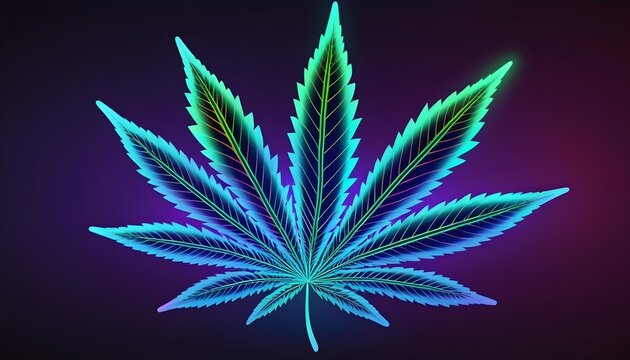 Holo cannabis leaf artwork on black background