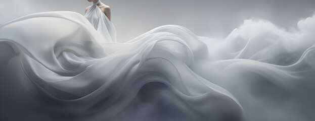 A subtle veil of smoke contained entirely within the boundaries of the photograph, softly swirling against the backdrop of pristine white. AI Generative.