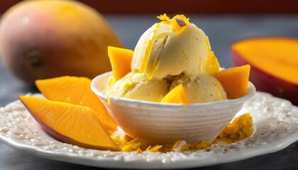 Mango Kulfi served with chopped mango