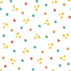 Seamless pattern stars children’s textile coloured dots 