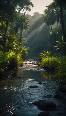 Serene Wilderness: A Stream's Whisper Through the Jungle