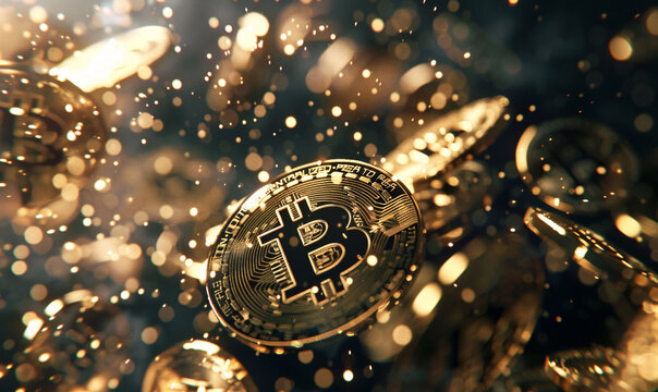 Golden Bitcoin amidst Sparkling Digital Wealth
