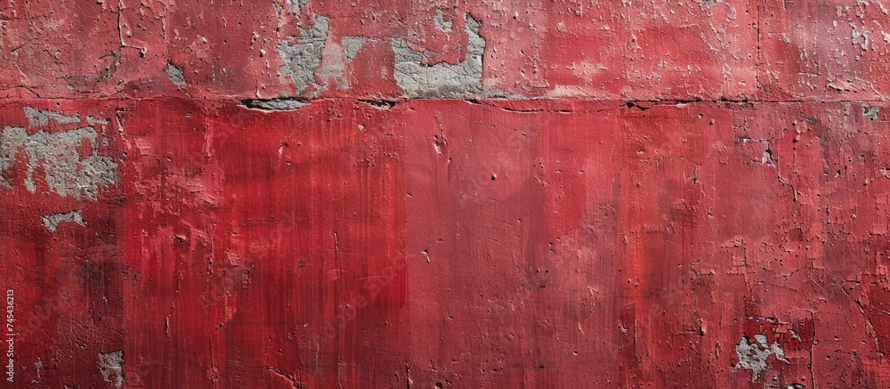Poster a textured background of an exposed concrete wall covered in a deep shade of red paint with white pa